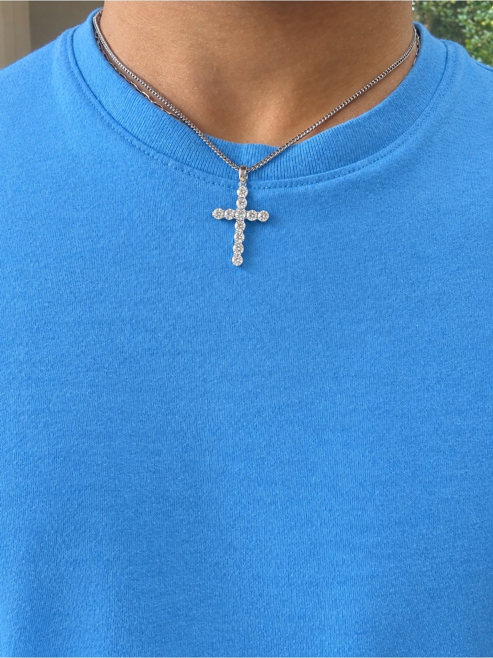 Moissanite Silver Cross Pendant Necklace - Unisex Religious Jewelry
